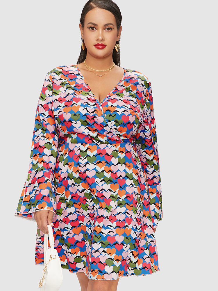 Heart Print Flounce Sleeve Dress