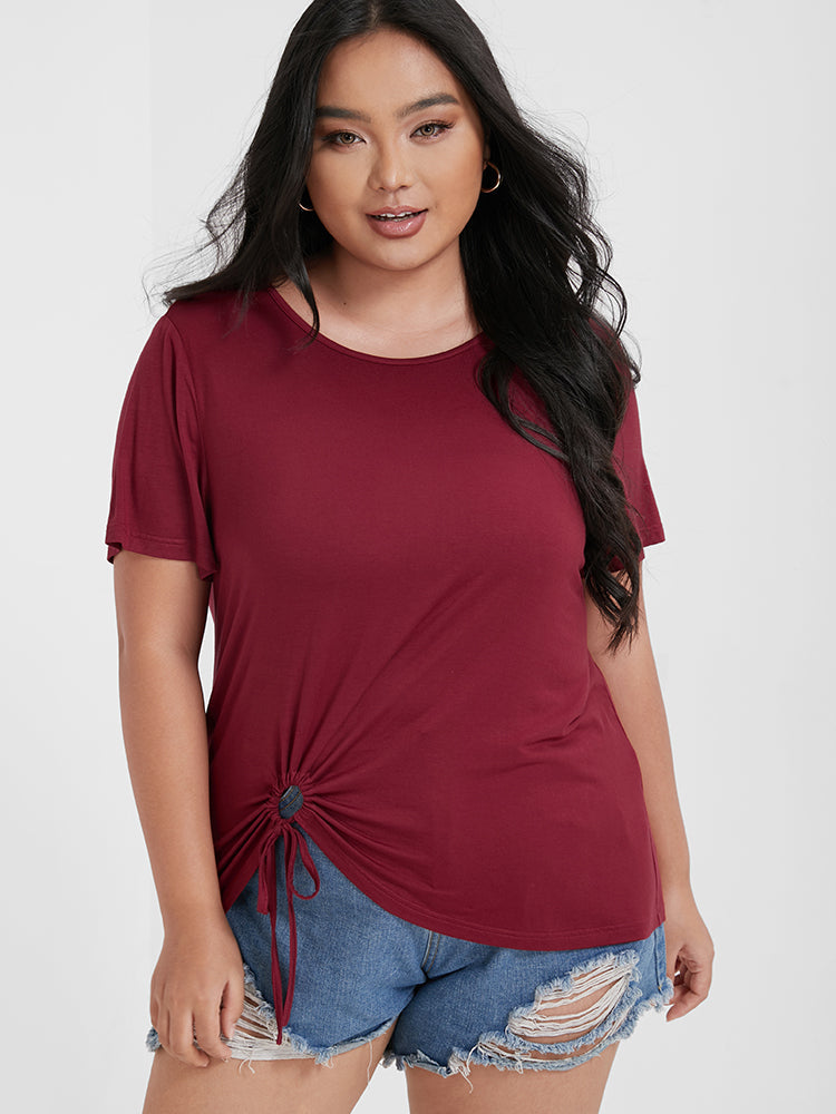 Solid Drawstring Ruched T-shirt