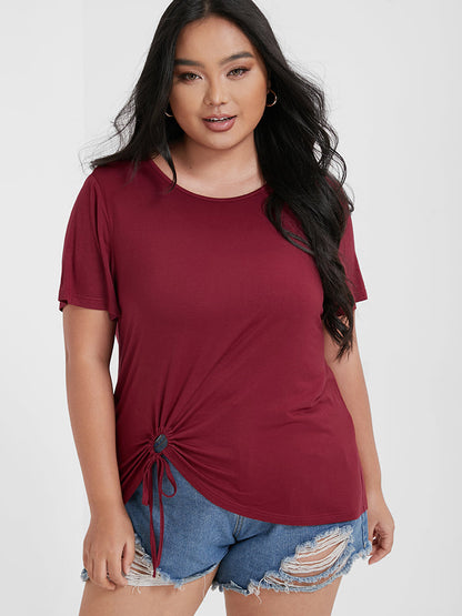 Solid Drawstring Ruched T-shirt