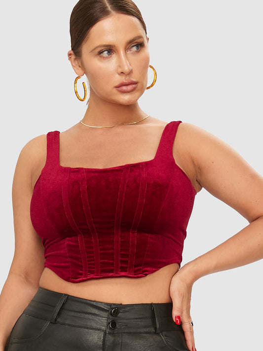 Velvet Back Zip Up Crop Cami