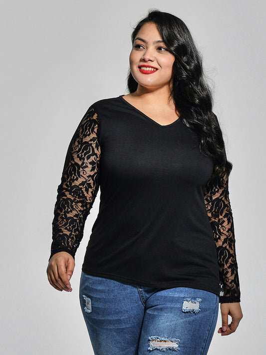 Contrast Lace Solid Tee