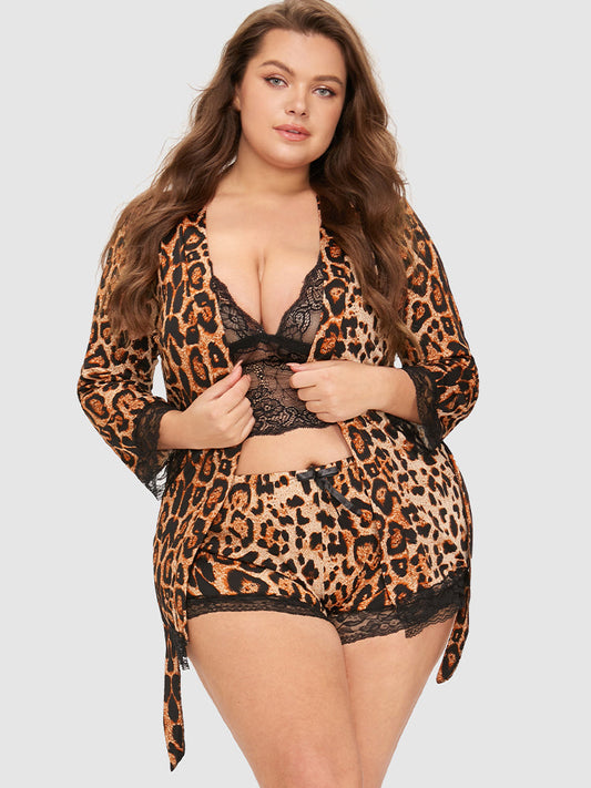 Samantha Casual At Home - 3pcs Leopard Lace Lounge Set