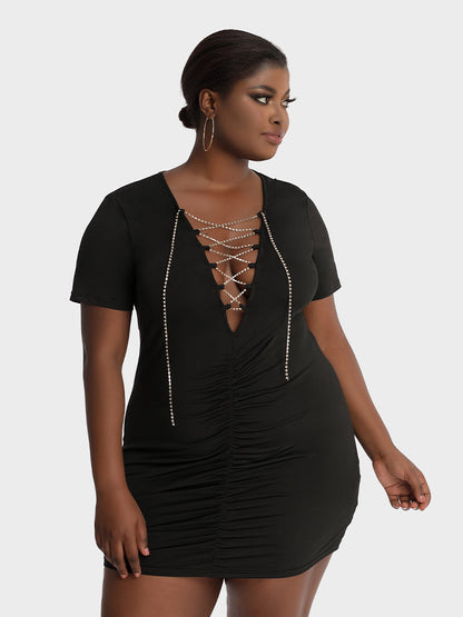 Ruched Rhinestone Cross Dress