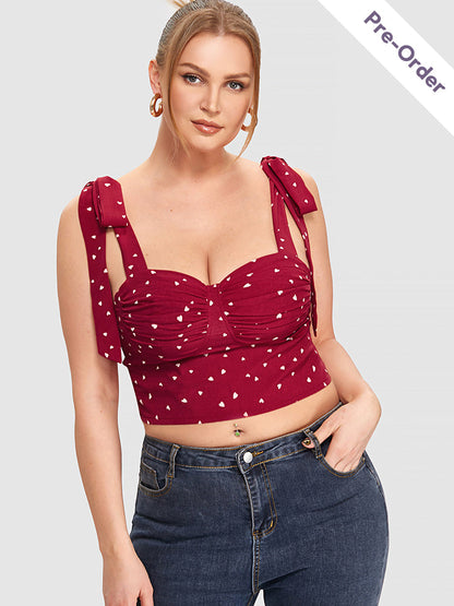 Tie Straps Heart Print Cami Top