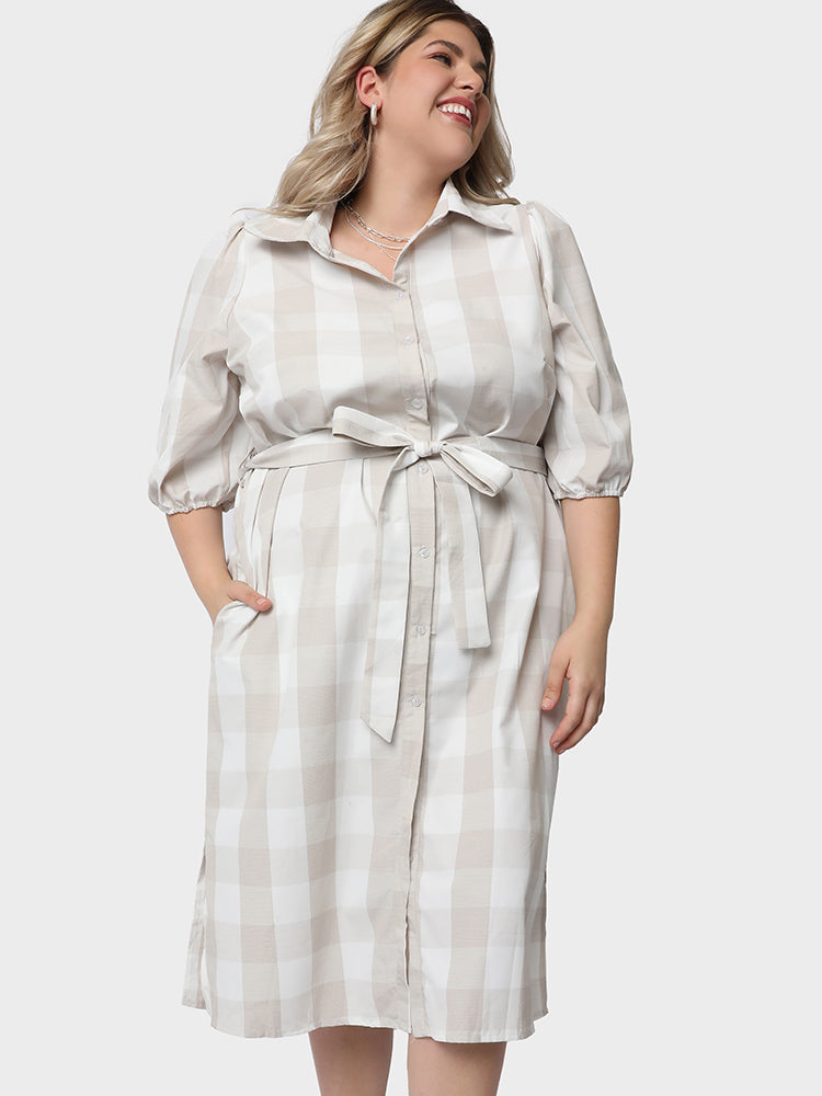 Plaid Split Hem Shirt Dress