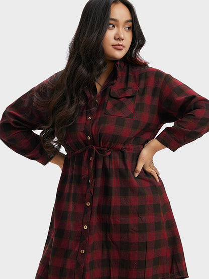 Plaid Button Shirt Dress