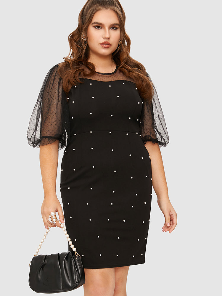 Beaded Contrast Mesh Bodycon Dress