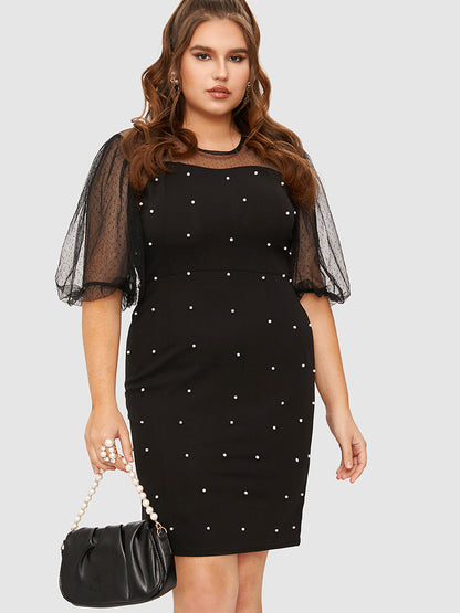 Beaded Contrast Mesh Bodycon Dress