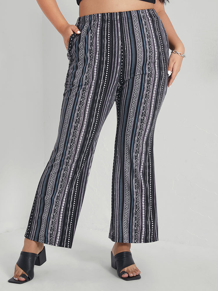 Geometric Print Pocket Flare Leg Pants