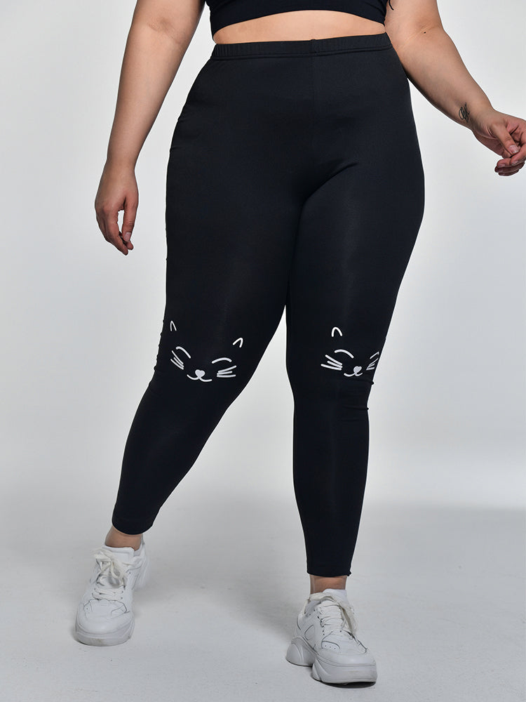 Cat Printed Elastic Leggings