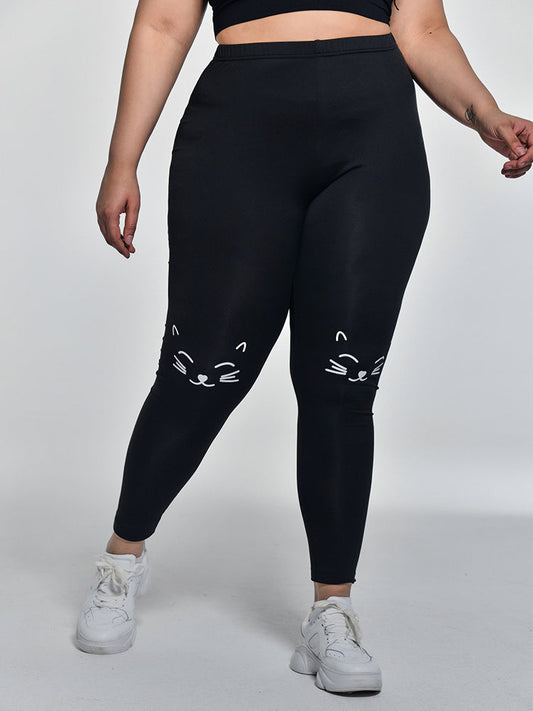 Cat Printed Elastic Leggings
