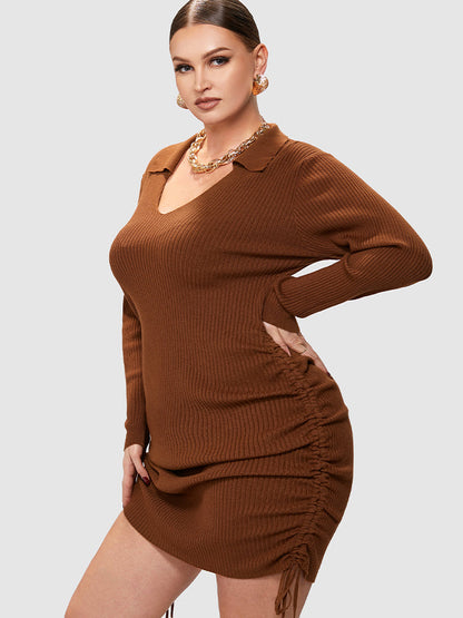 Solid Drawstring Bodycon Dress