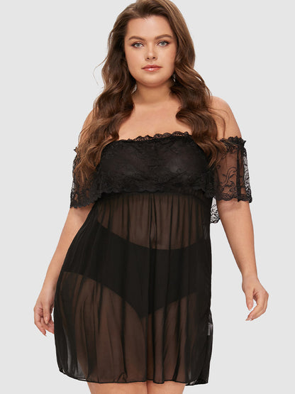 Lace Mesh Sheer Night Dress Without Panty