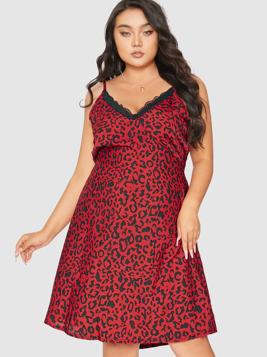 Leopard Lace Trim Cami Sleep Dress