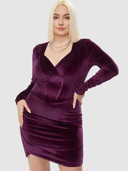 Asymmetrical Neck Velvet Bodycon Dress