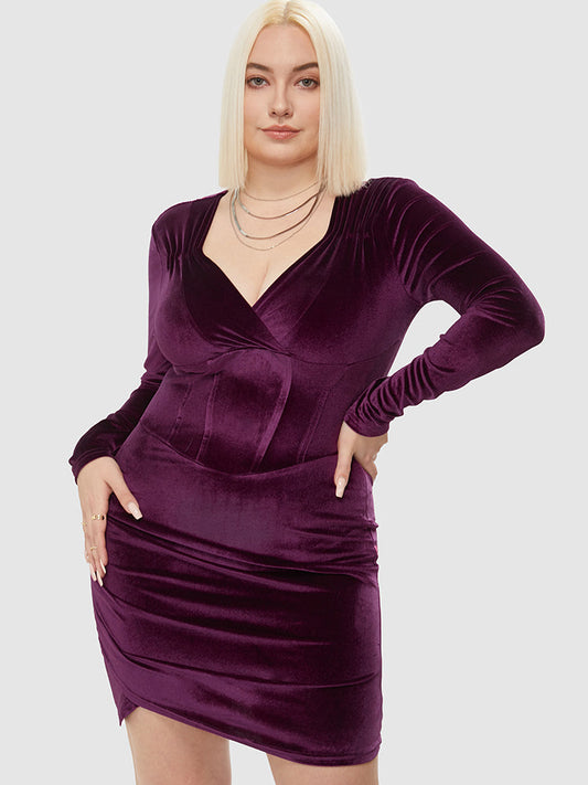 Asymmetrical Neck Velvet Bodycon Dress