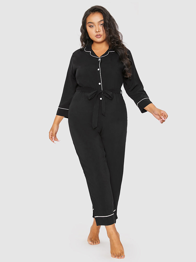 Contrast Binding Button Belted Lounge Jumpsuit