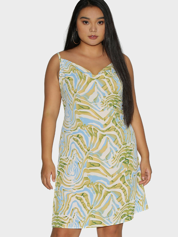 Abstrct Striped Cowl Neck Dress