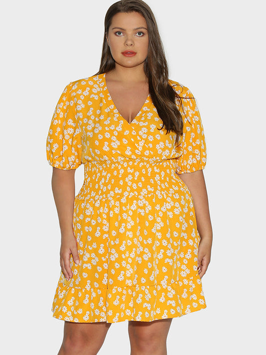 Puff Sleeve Ditsy Floral Dress