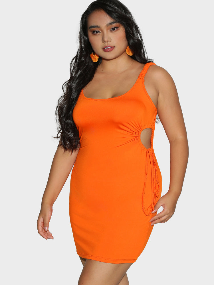 Shirred Shoulder Cut Out Dress