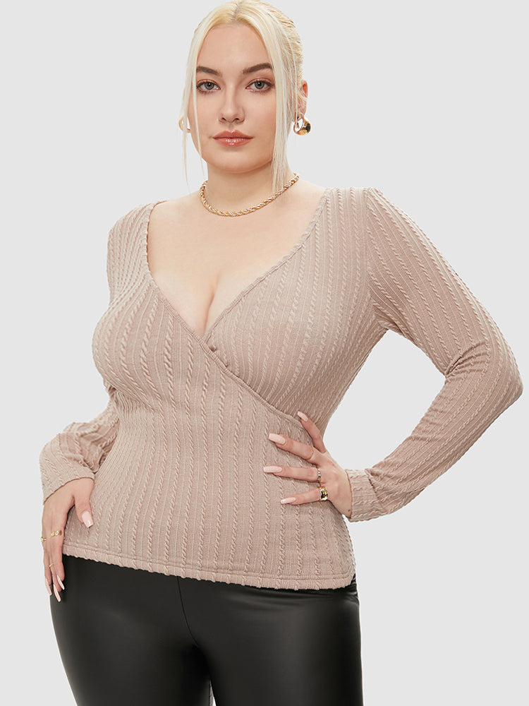 Surplice Neck Cable Knit Top