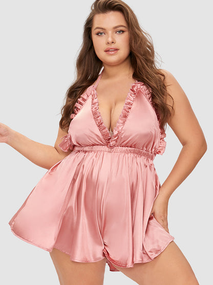 Samantha Casual At Home - Ruffle Backless Satin Romper
