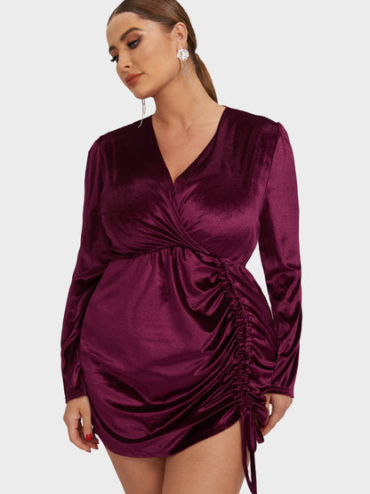 Solid Drawstring Ruched Bodycon Dress