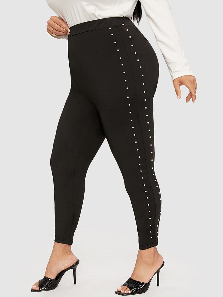 Plain Side Beaded Skinny Leggings