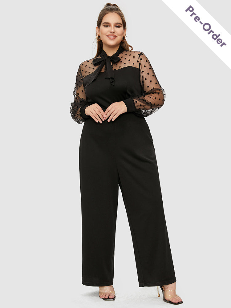 Polka Dot Mesh Knotted Wide Leg Jumpsuit