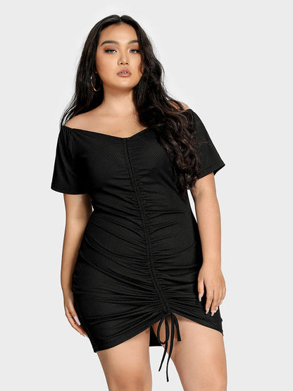 Ruched Knit V Neck Dress