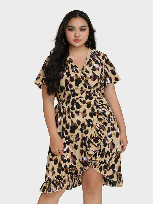 Leopard Wrap Ruffle Dress