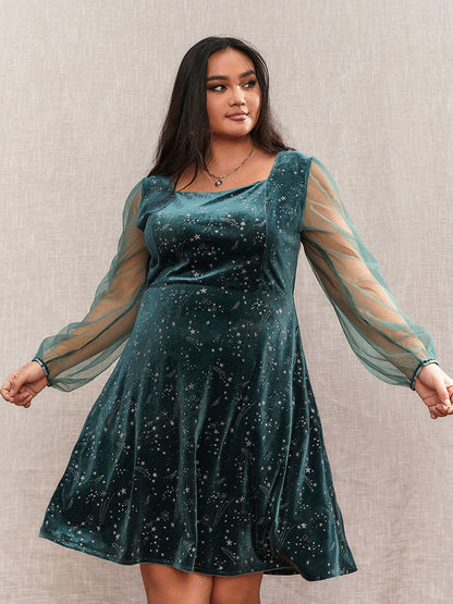 Mesh Sleeve Galaxy Star Dress