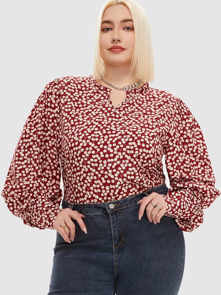 Cherry Pattern Notched Collar Blouse