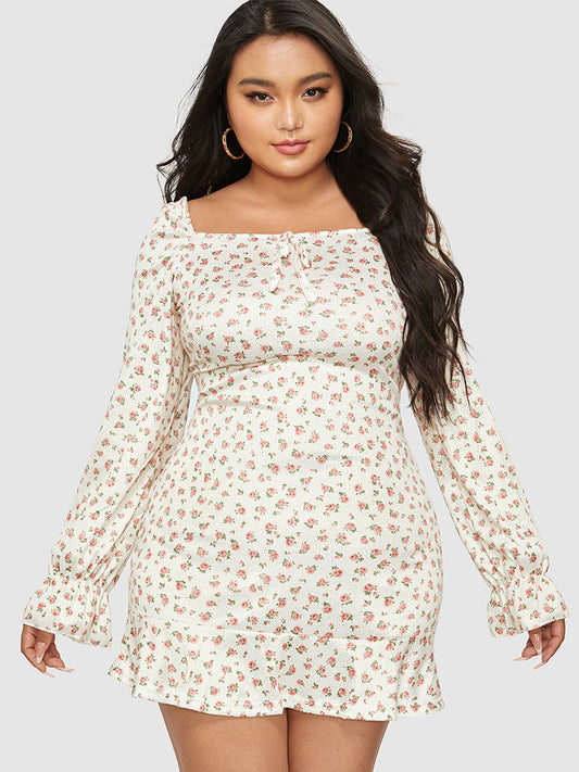 Ditsy Floral Bowknot Front Ruffled Dress