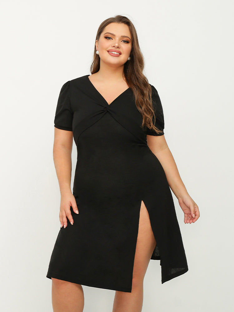 Slit Hem Twist Front Dress