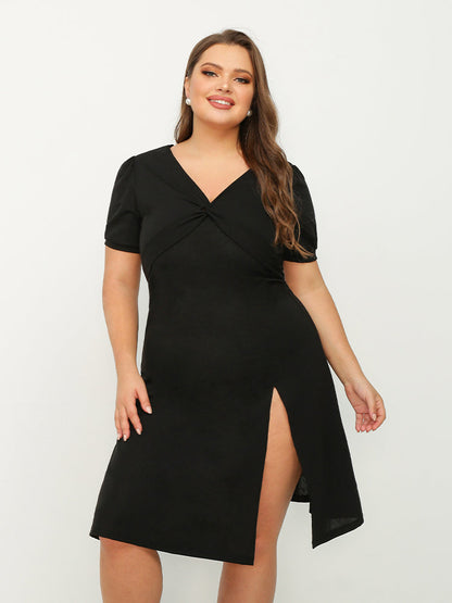 Slit Hem Twist Front Dress