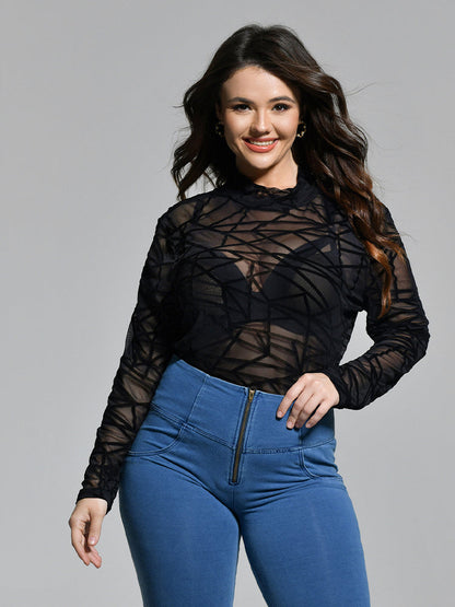Mock-neck Geo Mesh Top