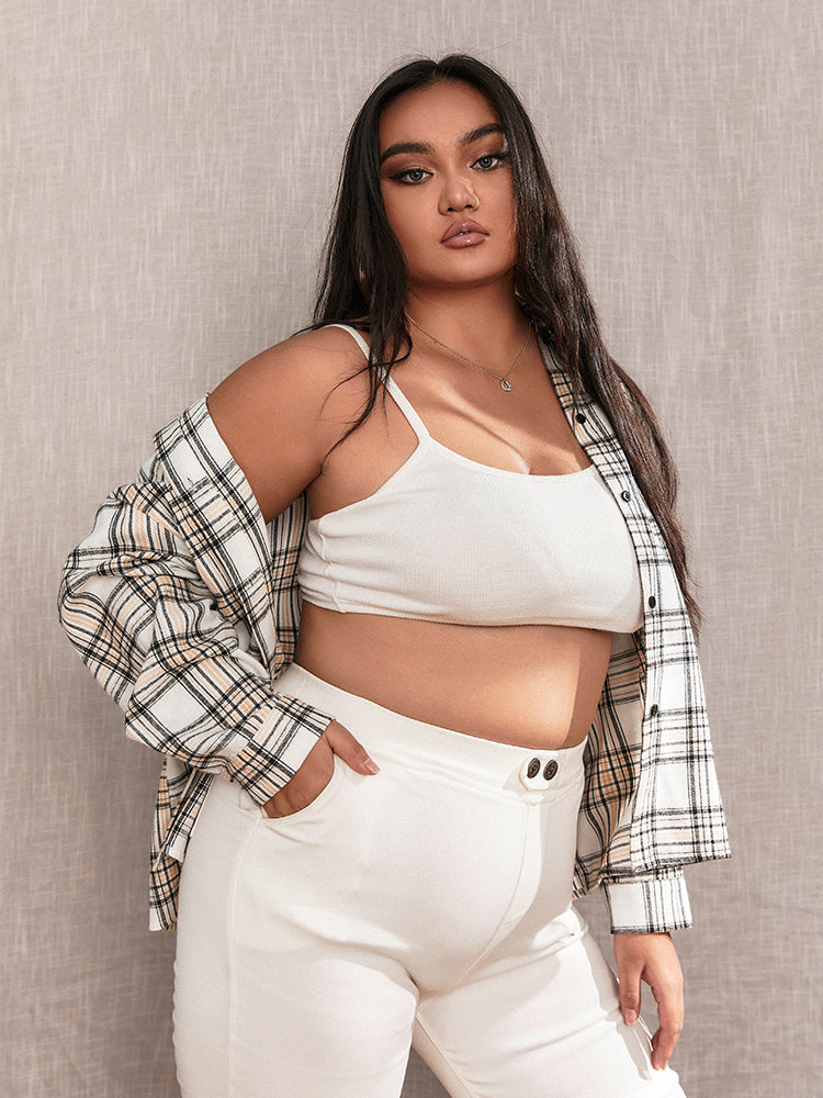 Check Button Casual Blouse