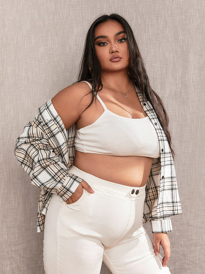 Check Button Casual Blouse