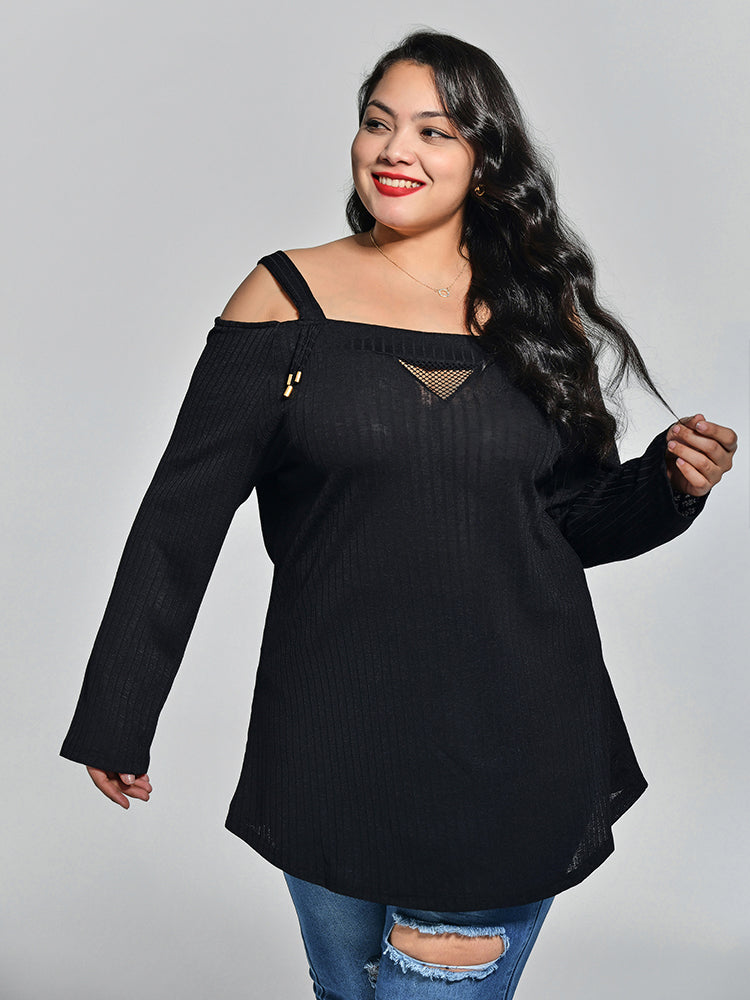 Suspender Hollow Out Knit Tops