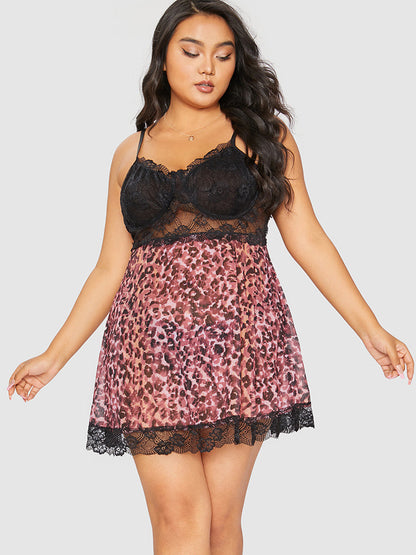 Samantha Casual At Home - Leopard Lace Cami Sleep Dress