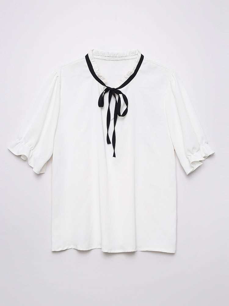 Knot Front Frill Trim Blouse