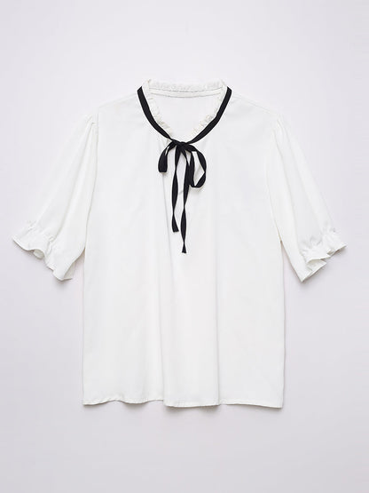 Knot Front Frill Trim Blouse