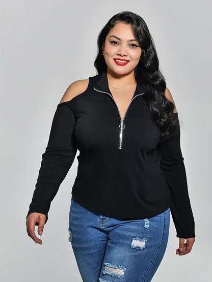 Cut Out Shoulder Zipper Top