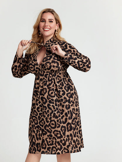 Leopard Tie Neck Dress