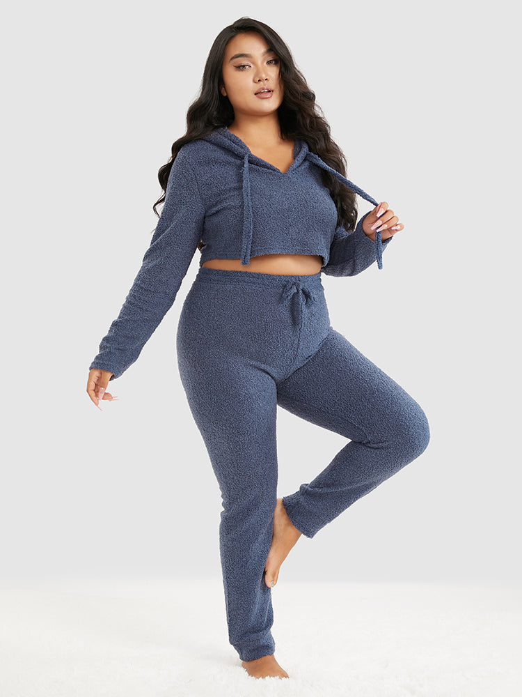 Fleece Hooded Drawstring Lounge Set