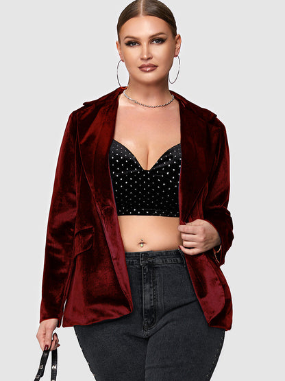 Button Velvet Pocket Blazer