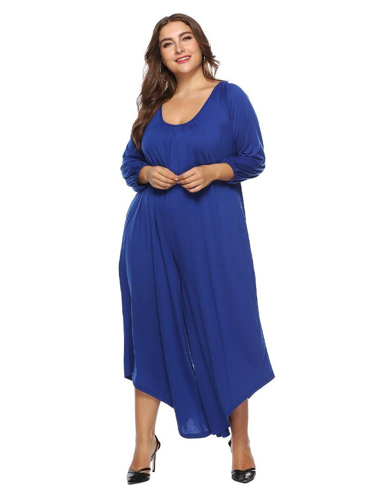 Solid Color Round Neck Loose Jumpsuit