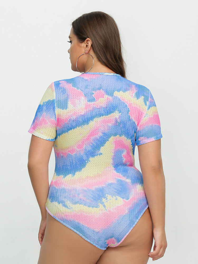 Tie Dye Button Short Sleeve Top
