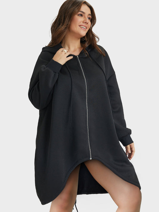 Asymmetrical Zipper Loose Hooded Sweatshirt